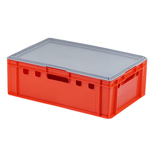 E2 Kiste mit grauem Deckel 600 x 400 x 200 mm Fleischkiste Lagerkiste Metzgerkiste in rot von Logiplast