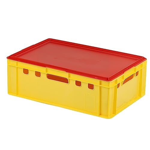 E2 Kiste mit rotem Deckel 600 x 400 x 200 mm Fleischkiste Lagerkiste Metzgerkiste in gelb von Logiplast