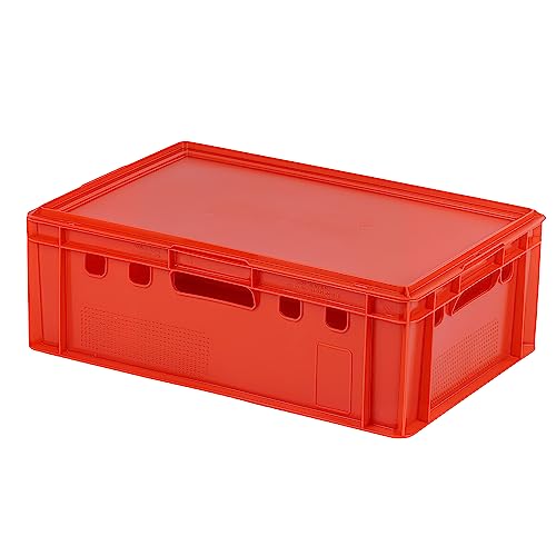 E2 Kiste mit rotem Deckel 600 x 400 x 200 mm Fleischkiste Lagerkiste Metzgerkiste in rot von Logiplast