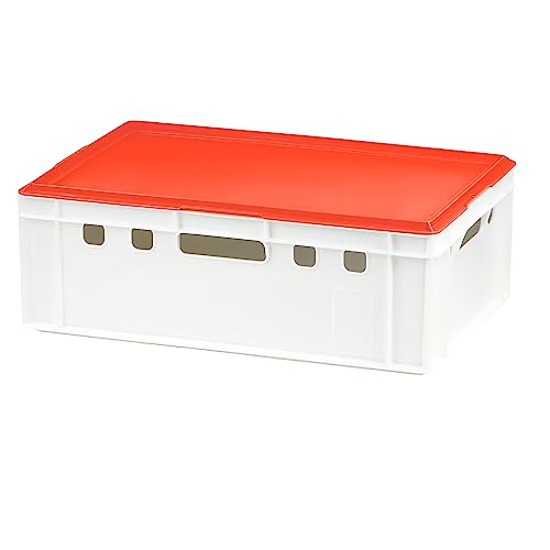 E2 Kiste mit rotem Deckel 600 x 400 x 200 mm Fleischkiste Lagerkiste Metzgerkiste in weiß von Logiplast