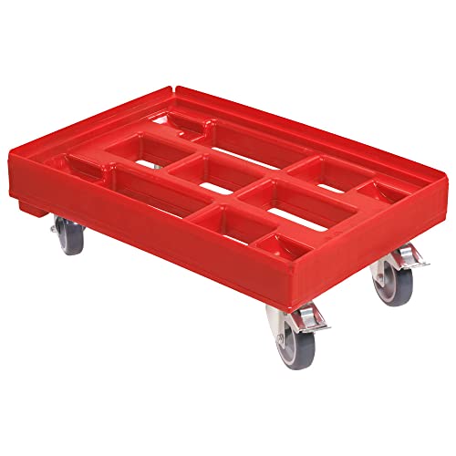Hygiene Transportroller für Kisten 60 x 40 cm mit 2 Bremsen in rot von Logiplast