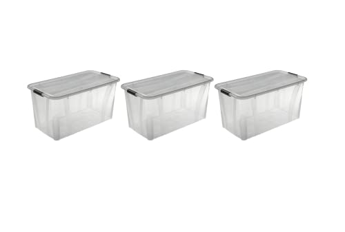 Logiplast 3 Stück Aufbewahrungsbox transparent 80 Liter mit Deckel und Klickverschluss 719 x 385 x 372 mm von Logiplast