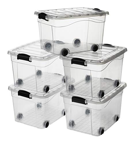 Logiplast 5 Stück Aufbewahrungsbox transparent 40 Liter mit Deckel und Klickverschluss 530 x 400 x 320 mm inkl. Rollen Logiplast 5 Stück Aufbewahrungsbox transparent 40 Liter mit Deckel und Klickverschluss 530 x 400 x 320 mm inkl. Rollen von Logiplast