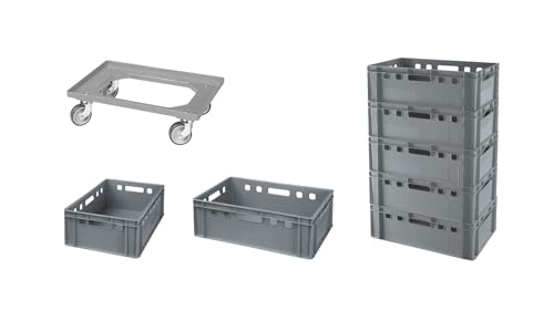 Logiplast 7 Stück E2-Kasten grau + 1 Transportroller mit vier Lenkrollen grau Logiplast 7 Stück E2-Kasten grau + 1 Transportroller mit vier Lenkrollen grau von Logiplast