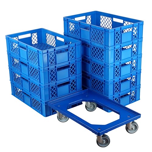 Logiplast 9 Stück Bäckerkisten Brotkisten 600 x 400 x 150 mm in blau + 1 Transportroller in blau von Logiplast