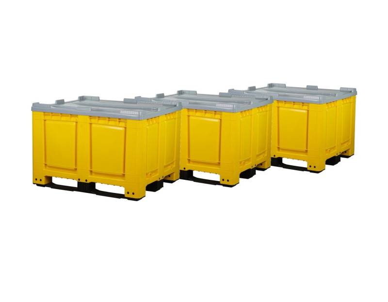 Logiplast Aufbewahrungsbox 3 Palettenboxen m. Deckel 680l 120x100x79 cm Gelb 3 Kufen von Logiplast