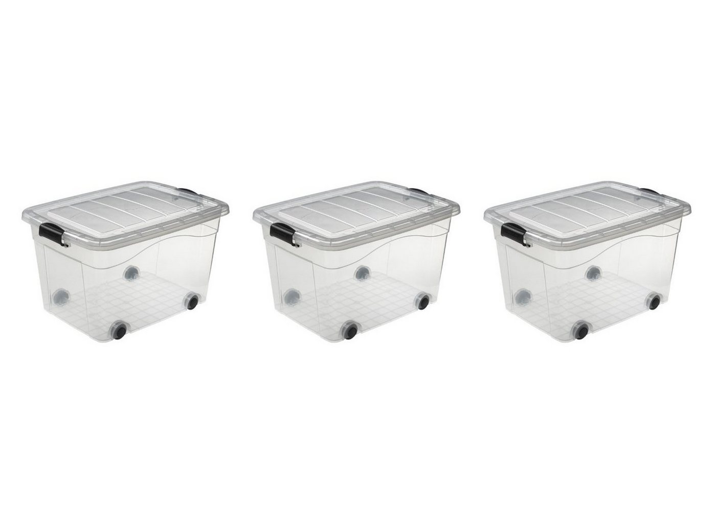 Logiplast Aufbewahrungsbox 3 Stück Premium Aufbewahrungsbox, 60 Liter (Spar-Set, 3 Stück), Außenabmessung (LxBxH): 610 x 450 x 360 mm, inkl. Rollen von Logiplast