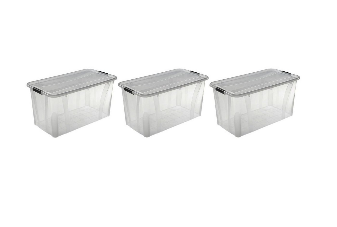 Logiplast Aufbewahrungsbox 3 x Premium Aufbewahrungsboxen, 80 Liter (Spar-Set, 3 Stück), Außenabmessung (LxBxH): 719 x 385 x 372 mm, mit Clipverschluss von Logiplast
