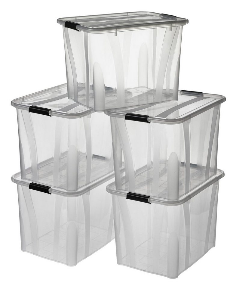 Logiplast Aufbewahrungsbox Premium Aufbewahrungsbox, 55 Liter (Spar-Set, 5 Stück), Clipverschluss zum einfachen verschließen von Logiplast
