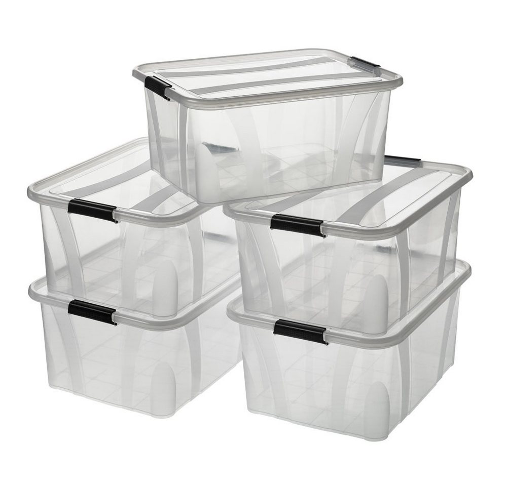 Logiplast Aufbewahrungsbox Premium Aufbewahrungsbox, 32 Liter (Spar-Set, 5 Stück), Clipverschluss zum einfachen verschließen von Logiplast