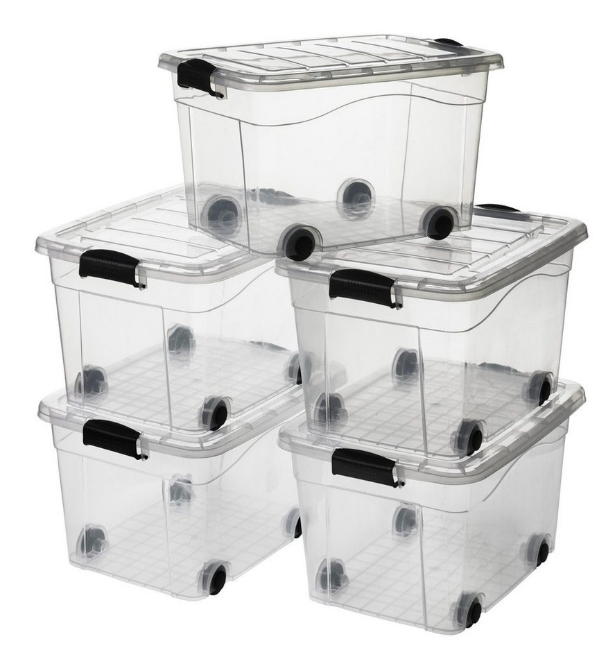 Logiplast Aufbewahrungsbox Premium Aufbwahrungsbox, 40 Liter (Spar-Set, 5 Stück), inkl. Rollen von Logiplast