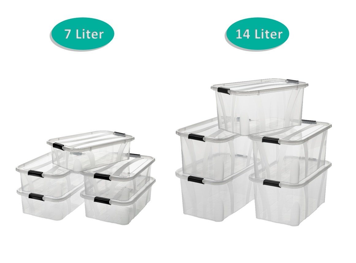 Logiplast Aufbewahrungsbox Set Aufbewahrungsboxen 7 ltr. + 14 ltr. (jew. 5 Stück) (Spar-Set, 10 Aufbewahrungsboxen), lebensmittelecht, leicht zu reinigen, transparent von Logiplast