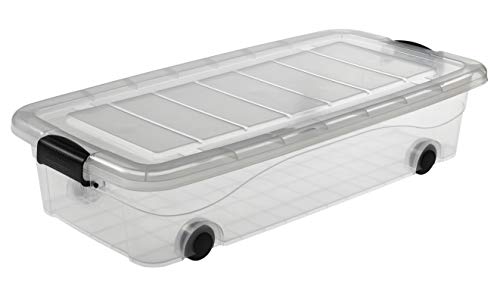 Logiplast Aufbewahrungsbox transparent 30 Liter mit Deckel und Klickverschluss 780 x 394 x 177 mm inkl. Rollen von Logiplast
