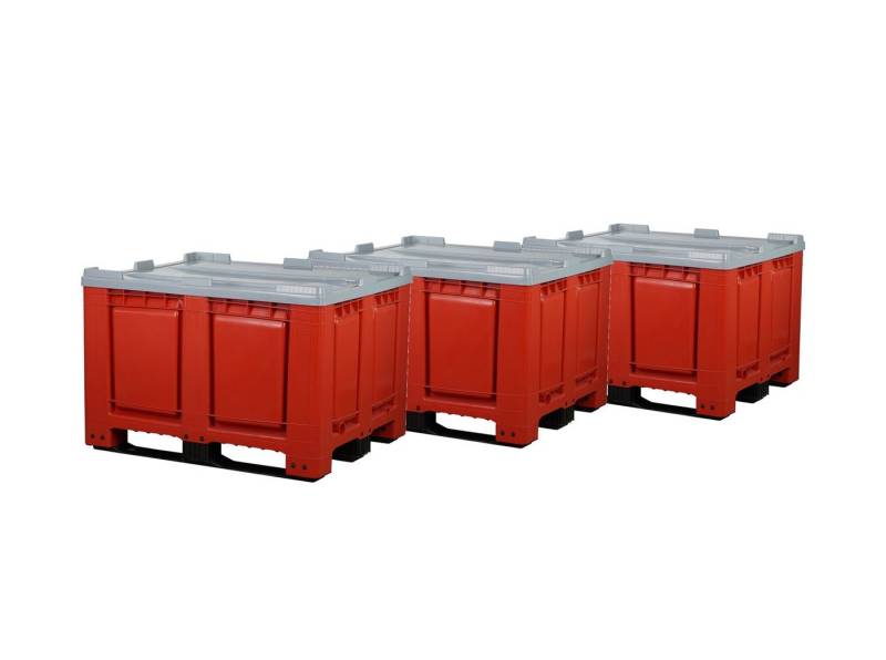 Logiplast Stapelbox 3 Palettenboxen m. Deckel 680l 120x100x79 cm Rot 3 Kufen von Logiplast