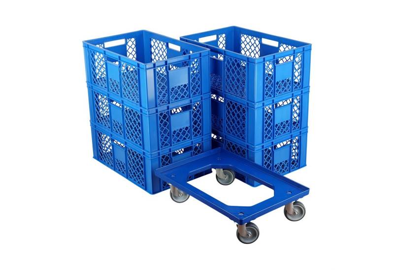 Logiplast Stapelbox 6 Stück Bäckerkisten 600 x 400 x 230 mm und 1 Stück Transportroller von Logiplast