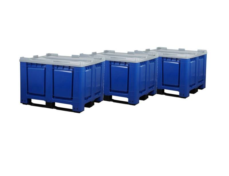 Logiplast Transportbehälter 3 Palettenboxen m. Deckel 680l 120x100x79 cm Blau 3 Kufen von Logiplast