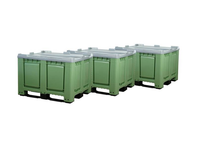 Logiplast Transportbehälter 3 Palettenboxen m. Deckel 680l 120x100x79 cm Grün 3 Kufen von Logiplast