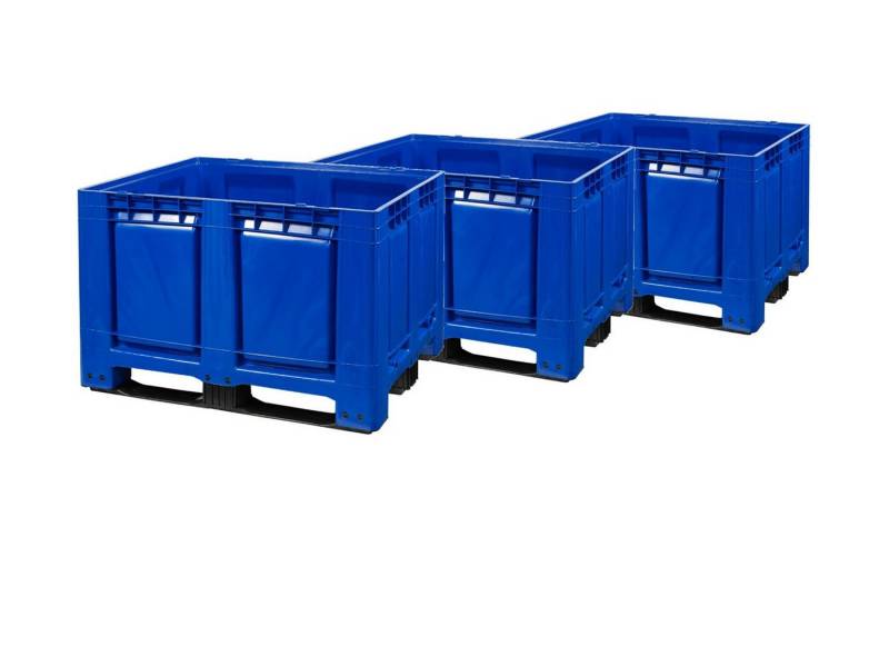 Logiplast Transportbehälter 3 Stück Palettenboxen 680l 120x100x79 cm Blau 3 Kufen von Logiplast