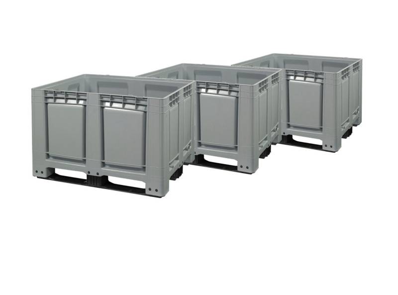 Logiplast Transportbehälter 3 Stück Palettenboxen 680l 120x100x79 cm Grau 3 Kufen von Logiplast
