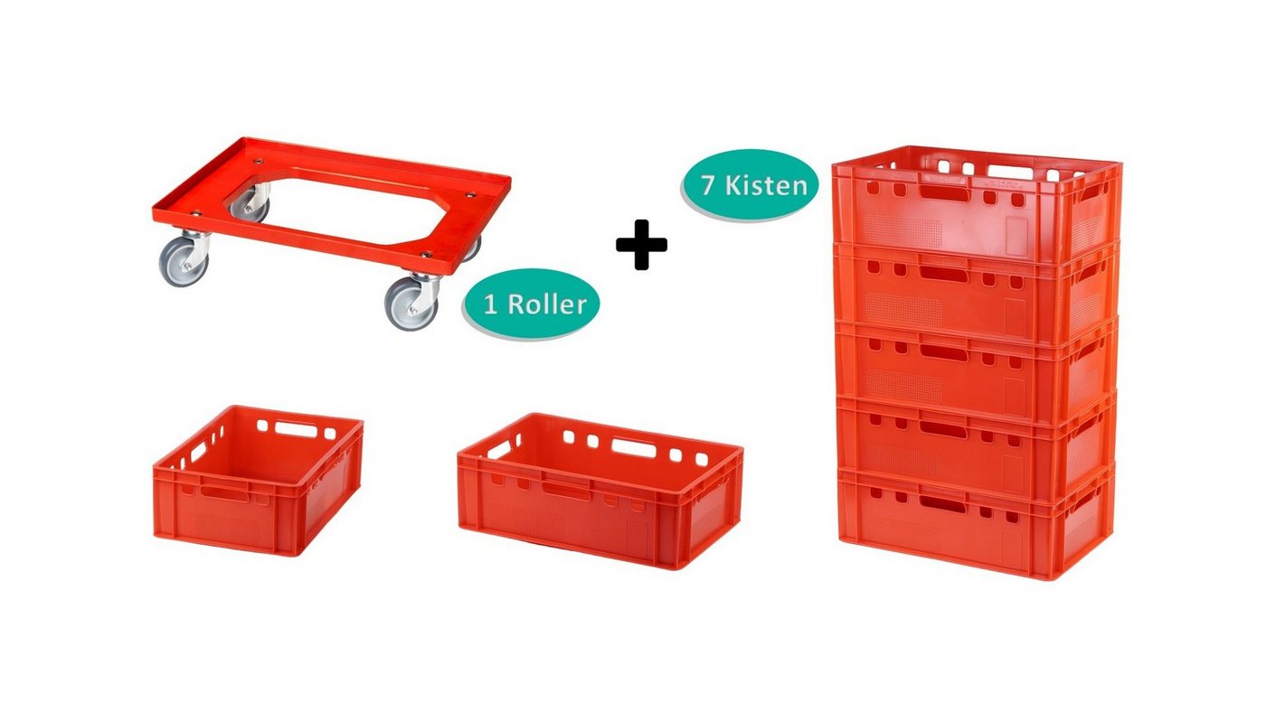 Logiplast Transportbehälter 7 E2 Kisten mit einem Transportrollen in rot, (Spar-Set, 7 Stück), Lebensmittelecht und stapelbar (Kiste), leicht zu reinigen, robust von Logiplast