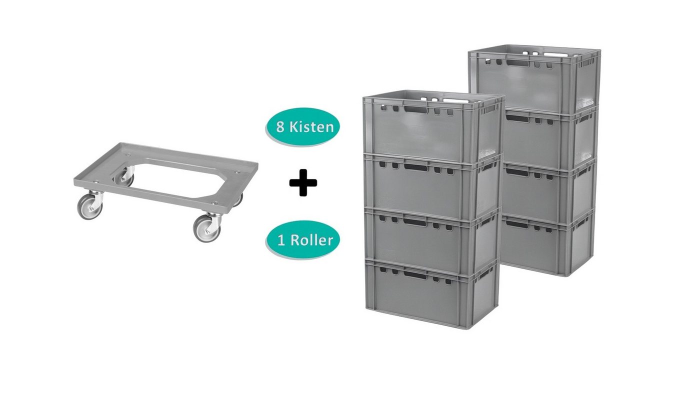 Logiplast Transportbehälter 8 Stück E3-Kasten grau + 1 Transportroller mit vier Lenkrollen grau Logiplast Transportbehälter 8 Stück E3-Kasten grau + 1 Transportroller mit vier Lenkrollen grau von Logiplast