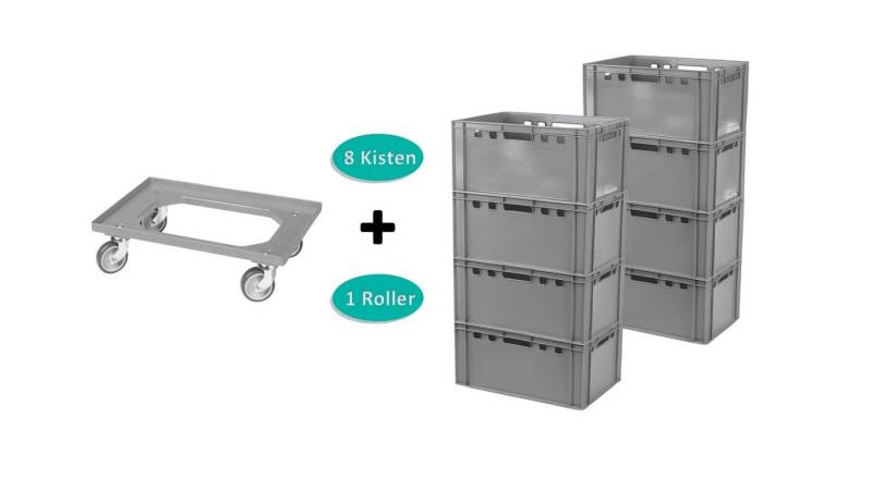 Logiplast Transportbehälter 8 Stück E3-Kasten grau + 1 Transportroller mit vier Lenkrollen grau Logiplast Transportbehälter 8 Stück E3-Kasten grau + 1 Transportroller mit vier Lenkrollen grau von Logiplast