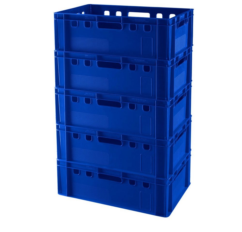 Logiplast Transportbehälter Eurokisten E2 Metzgerkiste Blau, (Spar-Set, 5 Stück), Lebensmittelecht, stapelbar, passend für Euro- und Industriepaletten von Logiplast