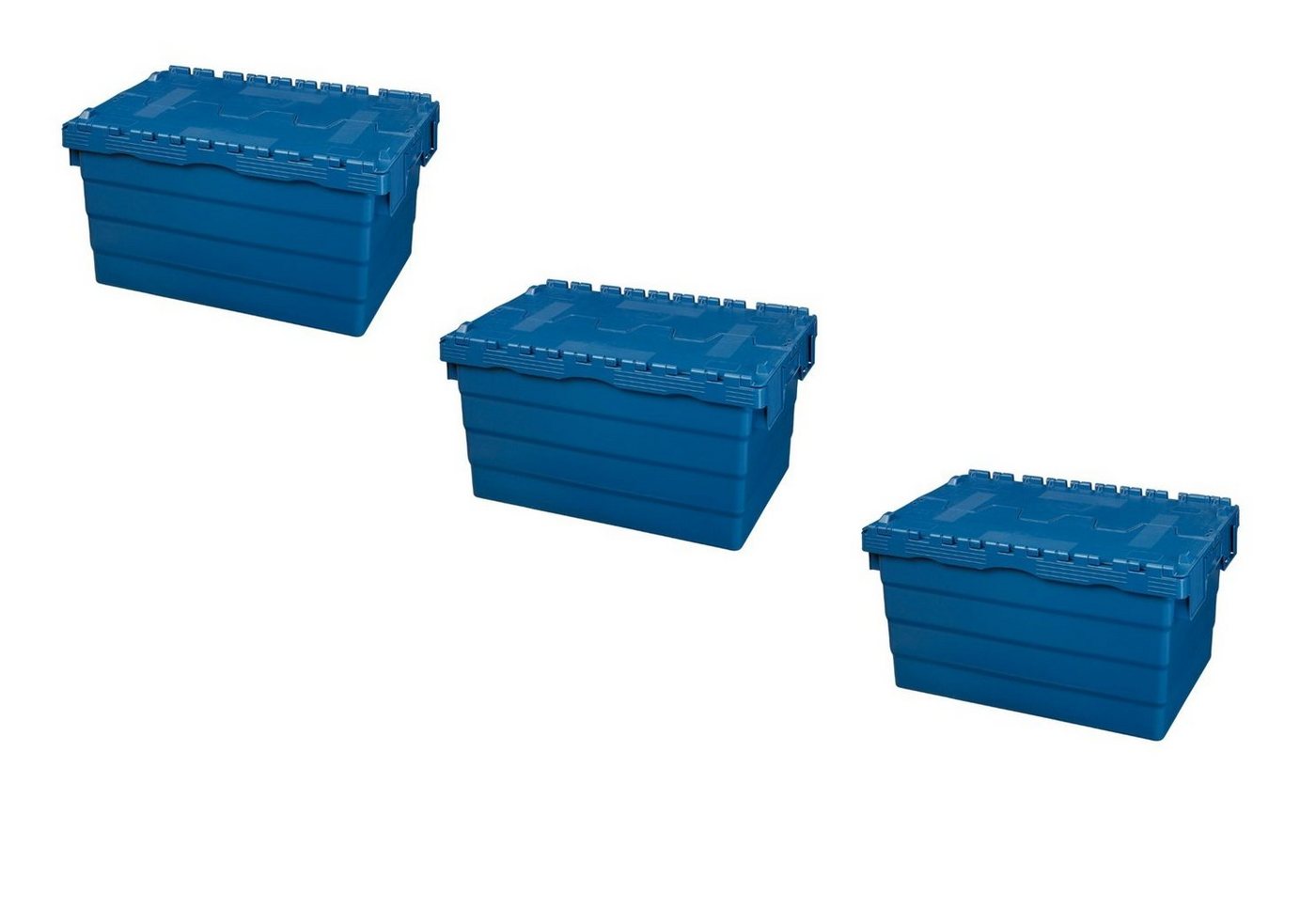 Logiplast Transportbehälter Mehrwegbehälter mit Deckel 60L Volumen – ALC-Behälter Transportbox, (Sparset, 3 Stück), stapelbar und nestbar, mit Antirutschsicherung von Logiplast