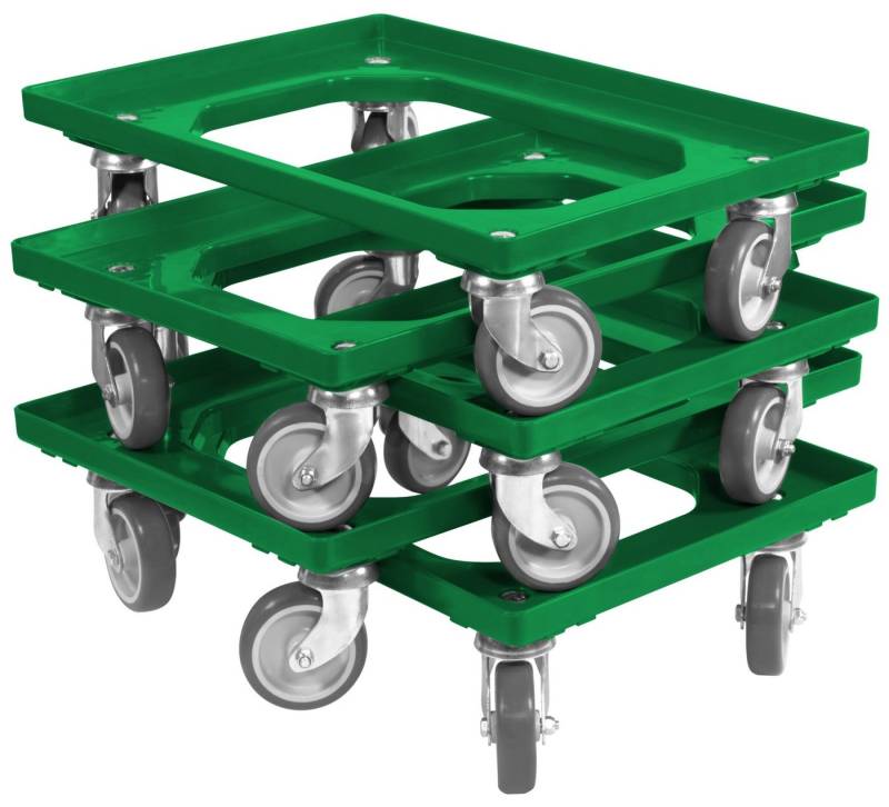 Logiplast Transportroller für Kisten 600x400 mm 4 Lenkrollen Grün, (Spar-Set, 5 Stück), besonders gut geeignet für Kisten 600 x 400 mm von Logiplast