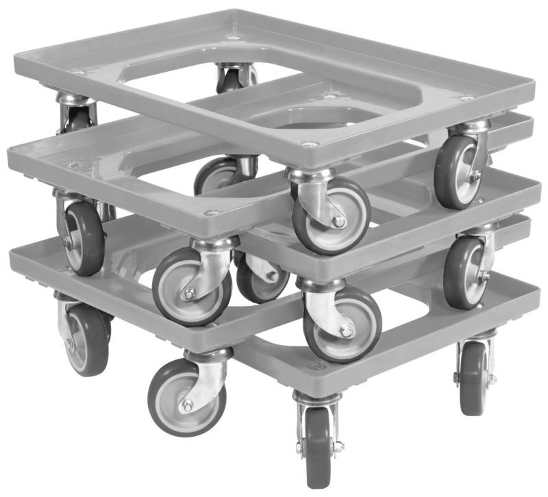 Logiplast Transportroller für Kisten 600x400 mm 4 Lenkrollen Grau, (Spar-Set, 5 Stück), besonders gut geeignet für Kisten 600 x 400 mm von Logiplast