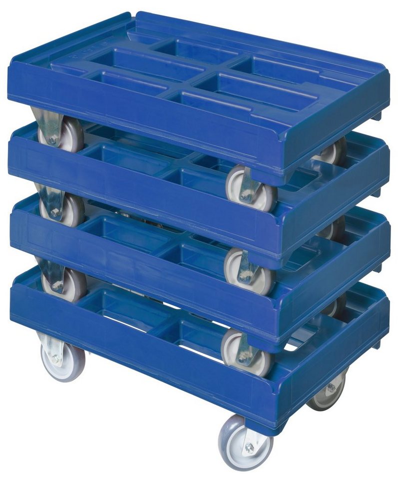Logiplast Transportroller Hygienetransportroller Typ A 2 Bock- und 2 Lenkrollen blau, (Spar-Set, 4 Stück), besonders gut geeignet für Kisten 600 x 400 mm von Logiplast