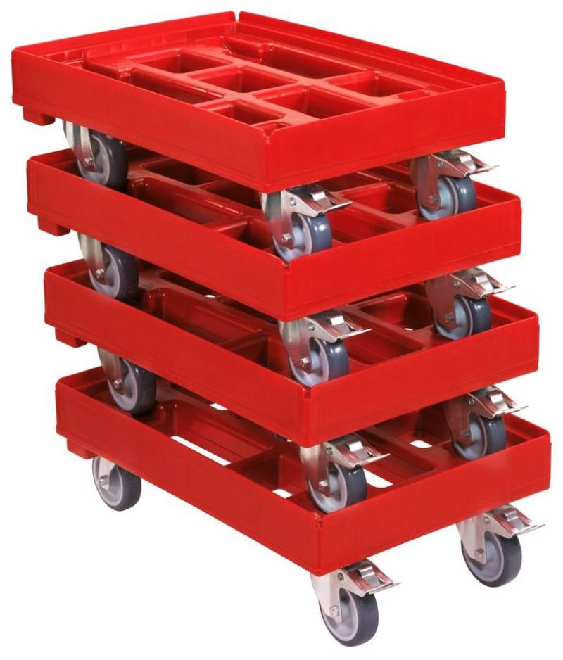 Logiplast Transportroller Hygienetransportroller Typ B-F 2 Bremsen und 2 Lenkrollen rot, (Spar-Set, 4 Stück), leise laufend, 300 kg Belastbarkeit, robust von Logiplast