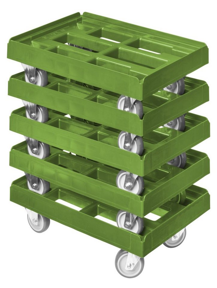Logiplast Transportroller 5 Stück für Kisten 600x400 mm 2 Bock / 2 Lenkrollen Grün, (Spar-Set, 5 Stück), robust, bis 300 kg belastbar, leise laufende Räder von Logiplast