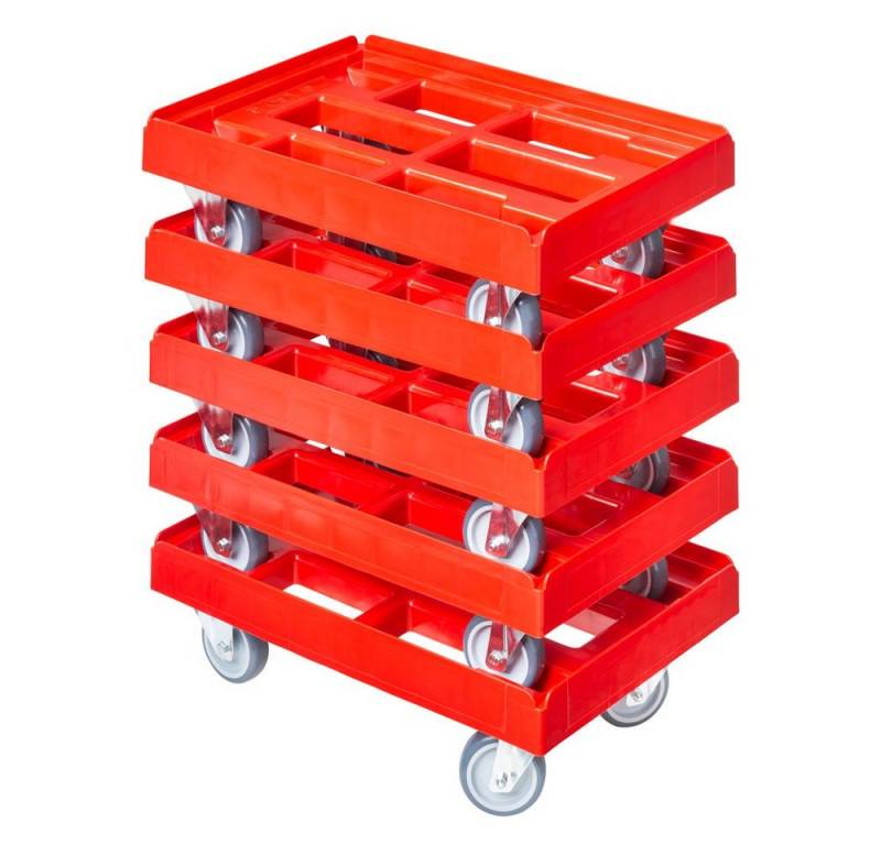 Logiplast Transportroller 5 Stück für Kisten 600x400 mm 2 Bock / 2 Lenkrollen Rot, (Spar-Set, 5 Stück), 300 kg Traglast, robust, leise laufende Räder von Logiplast