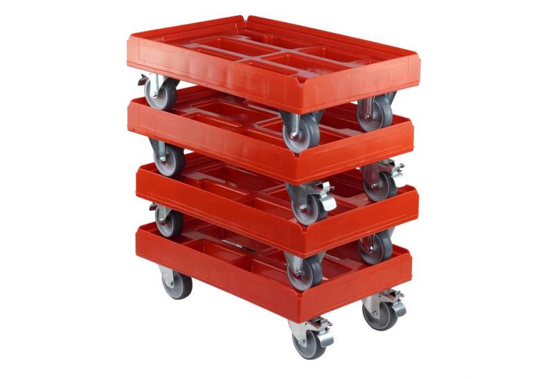 Logiplast Transportroller 4 Stück Hygienetransportroller mit 2 Bock- und 2 Bremsrollen, (Spar-Set, 4 Hygienetransportroller), mit Bremsen, leise laufende Räder, 300 kg Belastbarkeit von Logiplast
