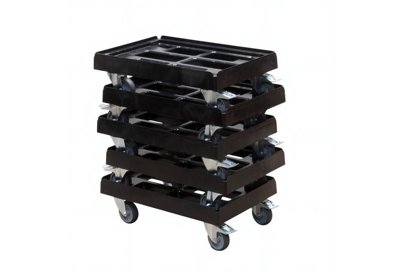 Logiplast Transportroller 5 Stück Transportroller für Kisten 60 x 40 cm mit 2 Bremsen in schwarz von Logiplast
