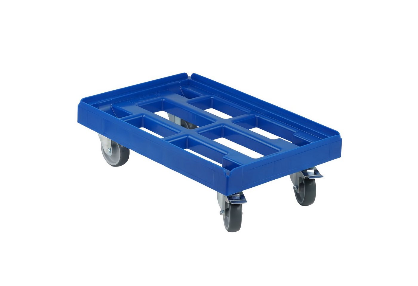 Logiplast Transportroller Transportroller für Kisten 60 x 40 cm mit 2 Bockrollen und 2 Bremsen, (1 Stück), bis 300 kg Traglast, Feststellbremse, leise laufende Räder von Logiplast