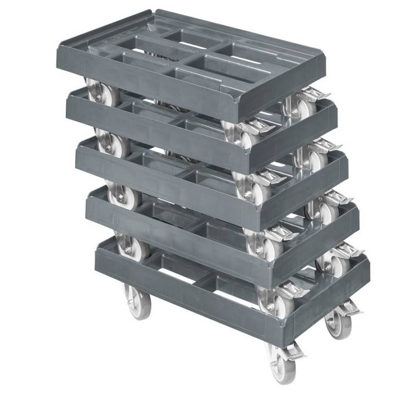 Logiplast Transportroller Typ B-F mit 2 Lenkrollen und 2 Festellbremse, (Sparset, 5 Stück), belastbar, gut geeignet für Kisten 600 x 400 mm und 400 x 300 mm von Logiplast