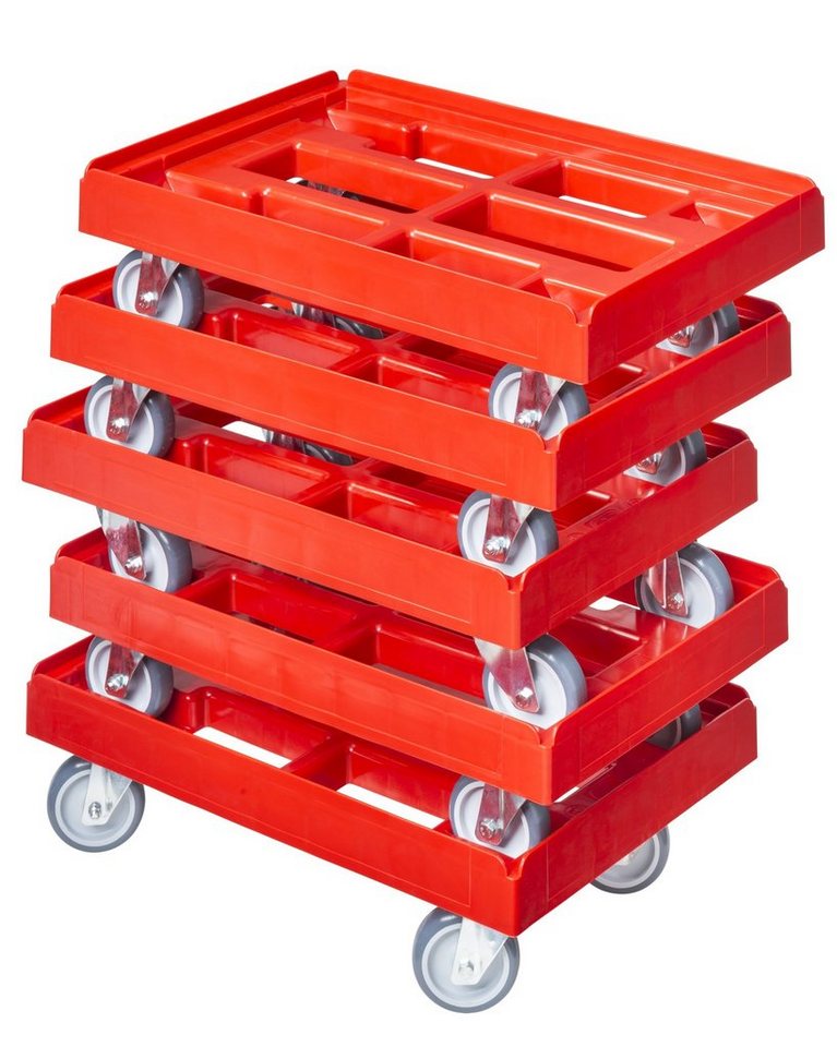 Logiplast Transportroller 5 Stück für Kisten 600 x 400 mm mit 4 Lenkrollen Rot, (Sparset, 5 Stück), leise, belastbar bis 300 kg, langlebig, robust von Logiplast
