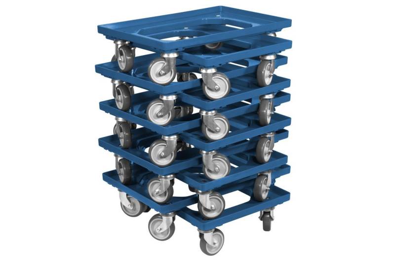 Logiplast Transportroller 10 Stück für Kisten 600x400 mm 4 Lenkrollen Blau, (Spar-Set, 10 Stück), Besonders gut geeignet für Kisten 600 x 400 mm, 250 kg Traglast von Logiplast