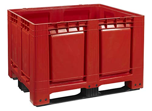 Palettenbox LxBxH: 1200 x 1000 x 790 mm geschlossen mit 3 Kufen in rot von Logiplast