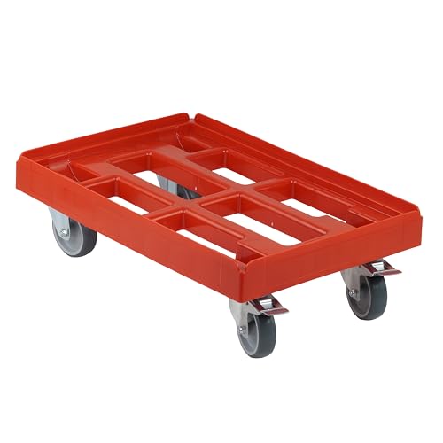 Transportroller für Kisten 60 x 40 cm mit 2 Bockrollen und 2 Bremsen in rot von Logiplast