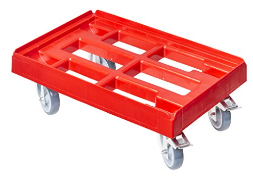 Transportroller für Kisten 60 x 40 cm mit 2 Bremsen in rot von Logiplast