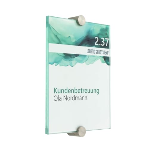 Türschild Glas,Vitrum K2, Klemmhalter (130/170 mm) von Logistic Sign System