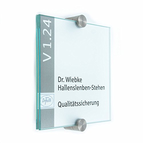 Türschild Glas,Vitrum K2, Klemmhalter (130/130 mm) von Logistic Sign System