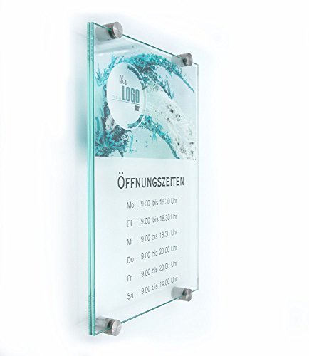 Türschild Glas,Vitrum K4, Klemmhalter (DIN A3 Sicherheitsglas) von Logistic Sign System