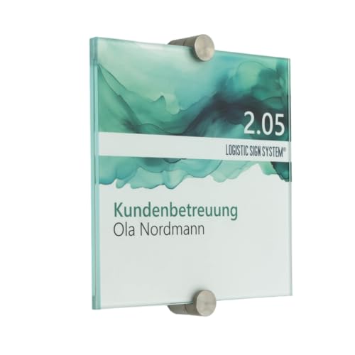 Türschild Glas,Vitrum K2, Klemmhalter (150/150 mm) von Logistic Sign System