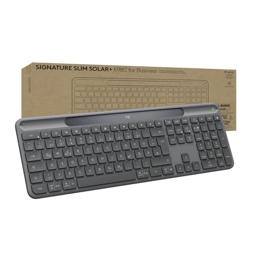 Logitech Signature Slim Solar+ K980 for Business, kabellose Tastatur, leises Tippen, sicherer Empfänger, Bluetooth, Windows, Mac – Graphit - QWERTZ von Logitech Business