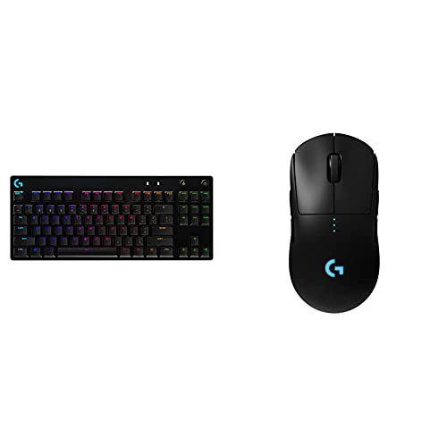 Logitech G PRO TKL mechanische Gaming-Tastatur, GX-Blue Clicky Switches, Deutsches QWERTZ-Layout, Schwarz & Logitech G PRO Wireless Gaming-Maus, Hero 16000 DPI Sensor, Schwarz - EU Verpackung von Logitech G