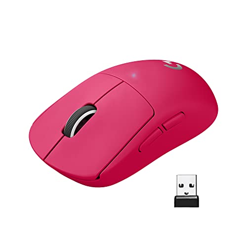 Logitech G PRO X SUPERLIGHT kabellose Gaming-Maus, Ultra-leicht 63g, HERO 25K Sensor, 25.600 DPI, 5 programmierbare Tasten, lange Akkulaufzeit, integrierter Speicher, für E-Sport, PC/Mac - Magenta von Logitech G